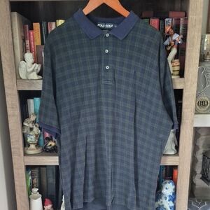 Polo Golf Men's Blue and Green Checkered Polo Shirt